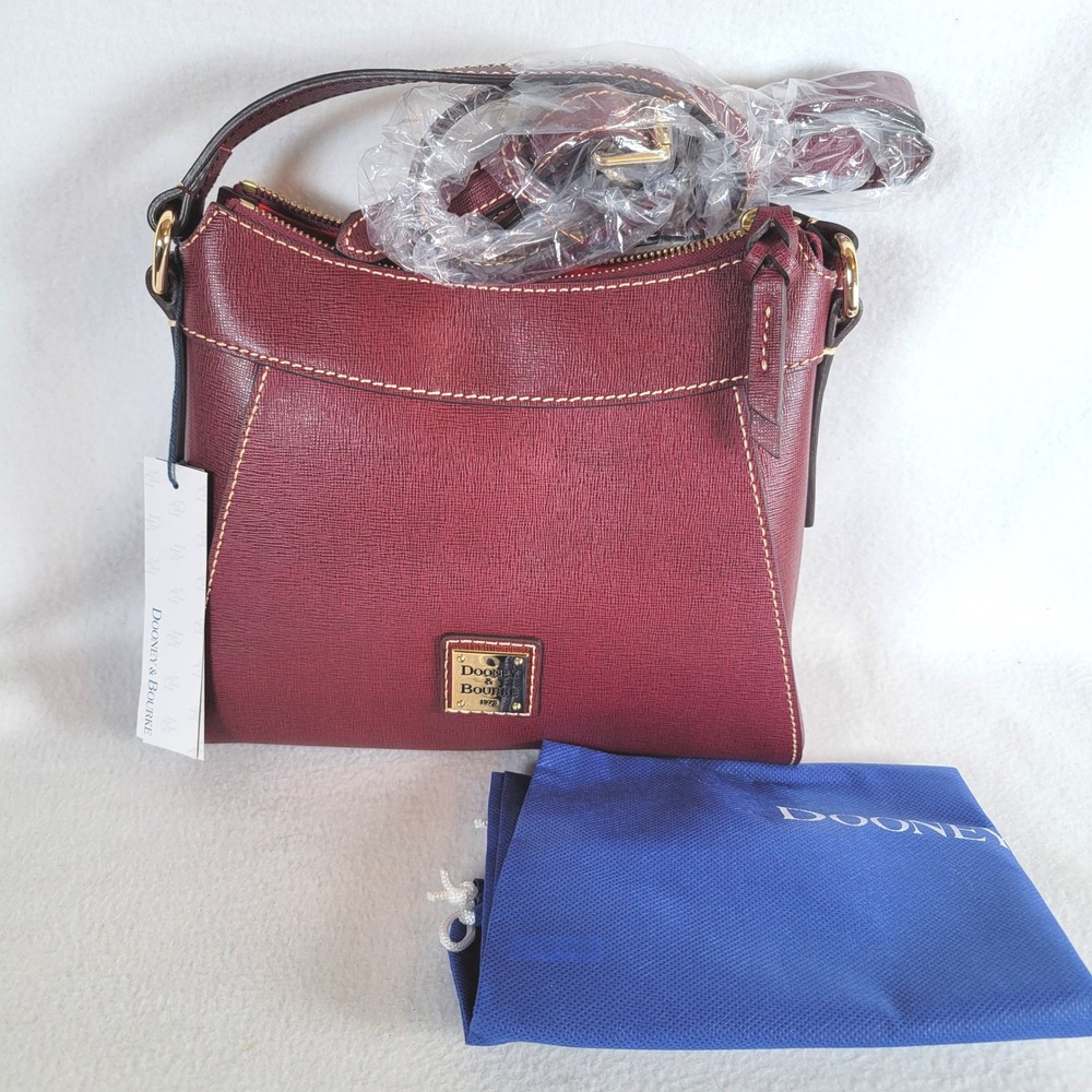 Dooney & Bourke Womens Crossbody Small Cassidy Saffiano Leather Bag Red Burgundy